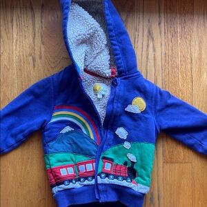 Baby Boden Sherpa Lined Hoodie with Train Design